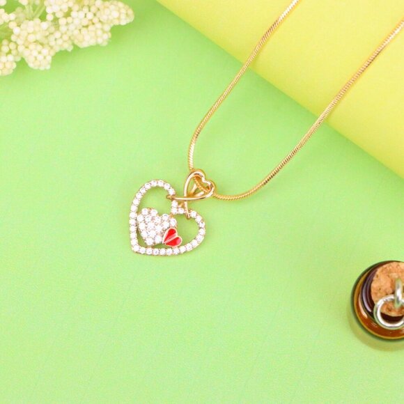 "Heart-Shaped Rose Gold Pendant with Red Accent and CZ Detailing, XPPT1518 - Picture 11 of 13